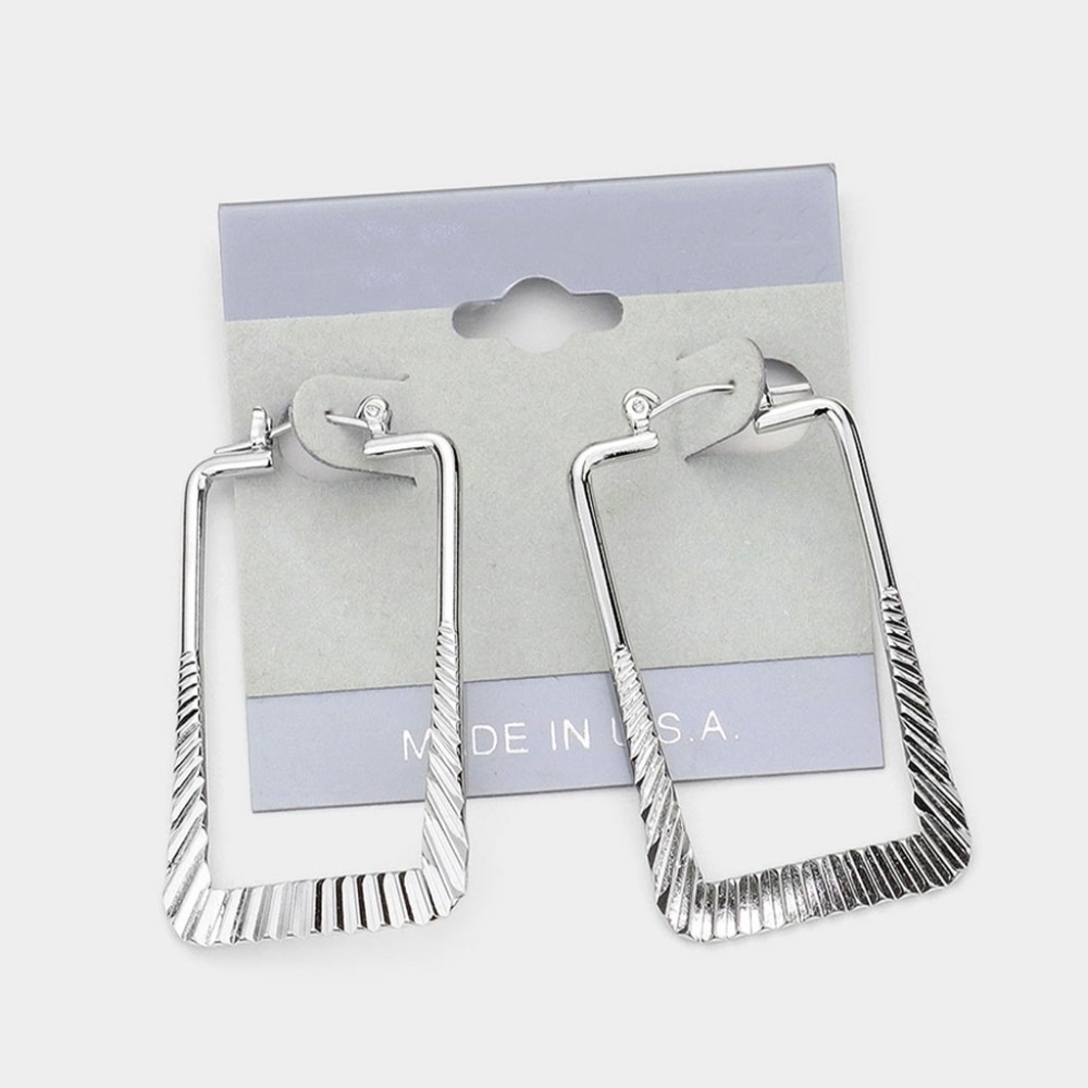 NEW Silver Square Metal Hoop Pin Catch Earrings